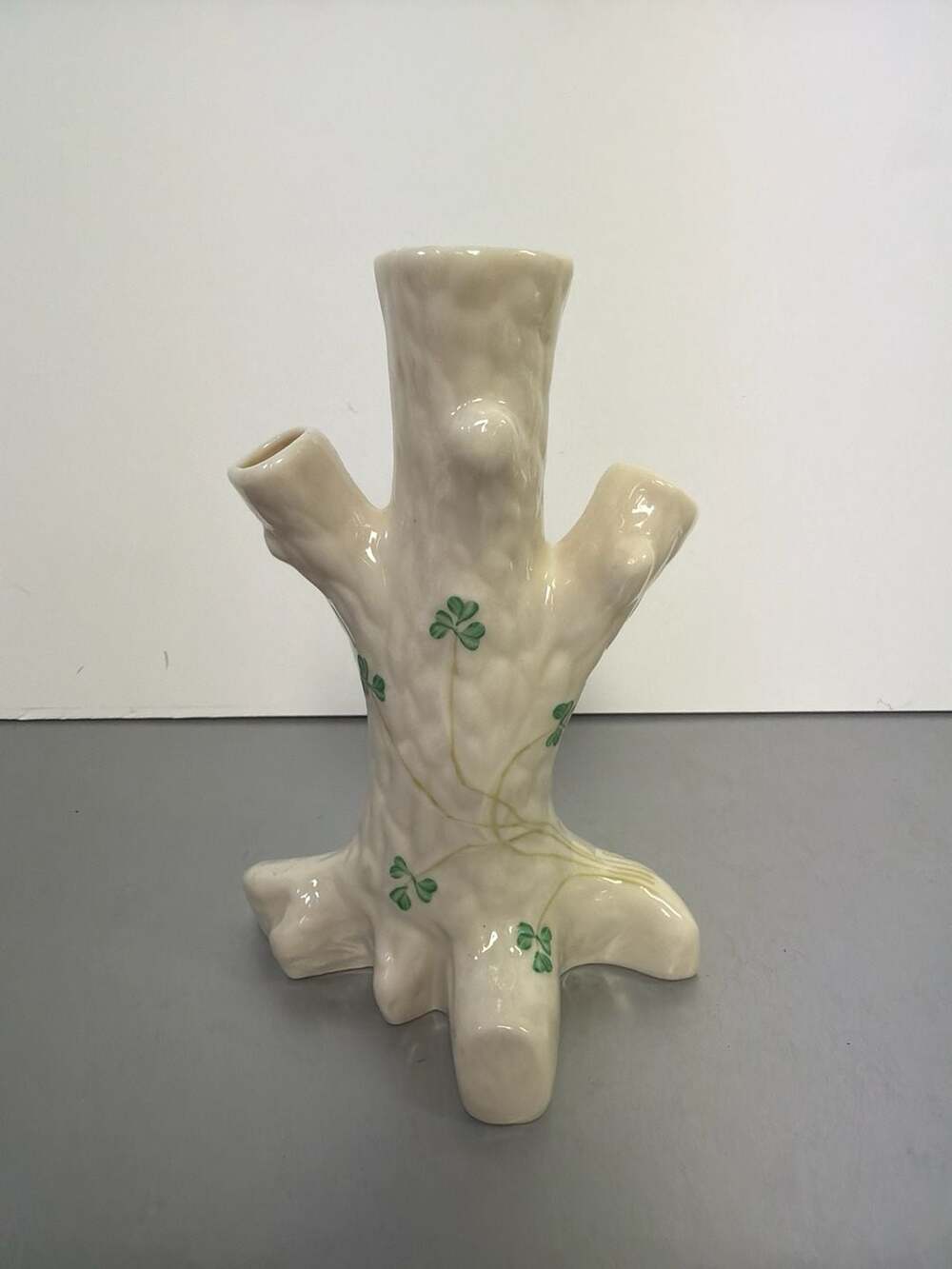 Belleek Ireland Shamrock Tree Trunk Triple Spill Vase 6th Mark